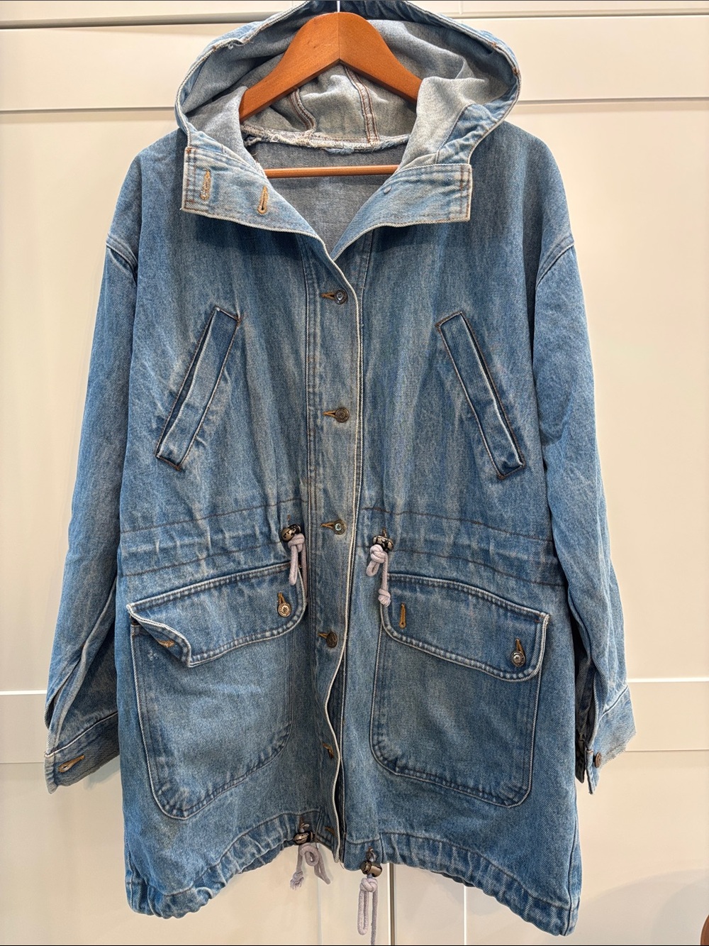 Vintage 100% Cotton Women's Hooded Denim Parka Jacket - Light Blue